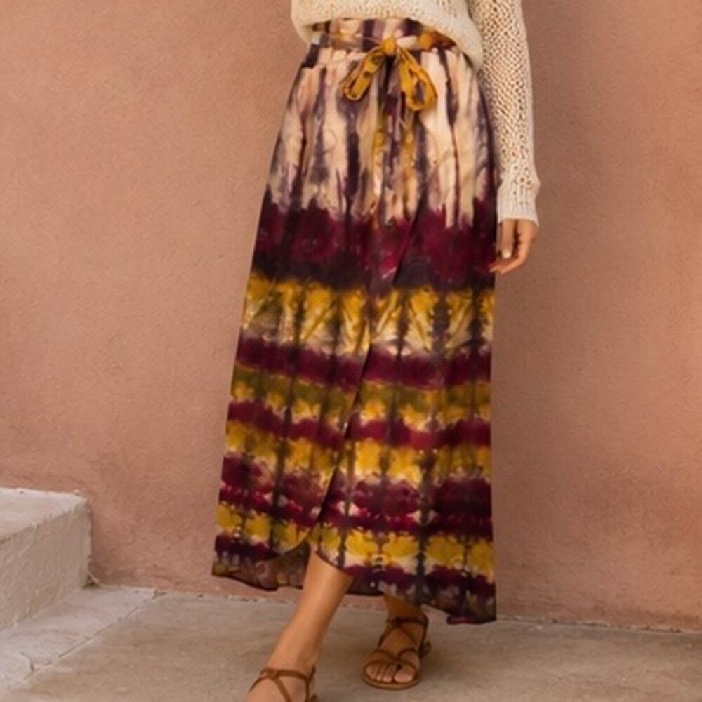 ANTHROPOLOGIE x TINY | Tie-Dye Striped Wrap Skirt Cotton Midi | Medium